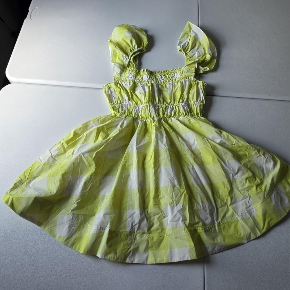 Maeve Dress Womens S Green Gingham Smocked Puff Sleeve Mini Sundress Summer
